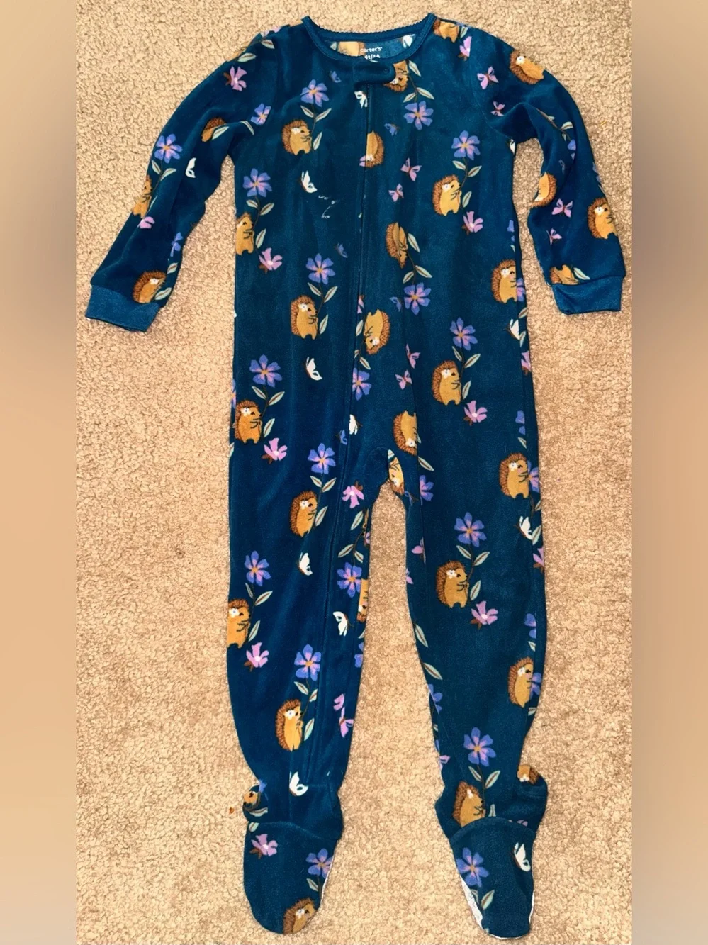 Kids Navy Hedgehog Print One-Piece Pajamas